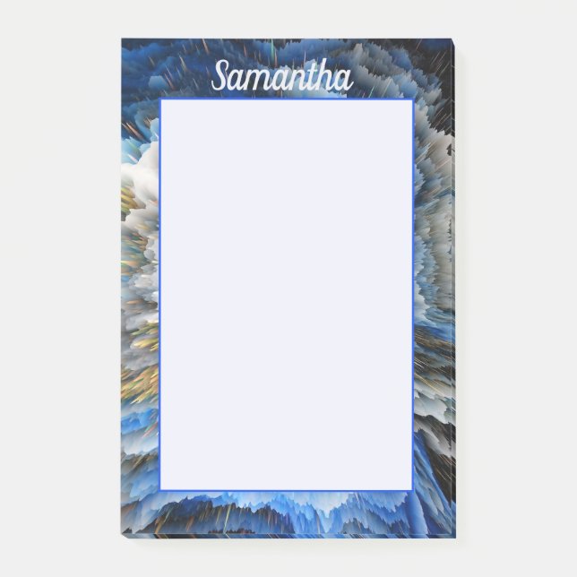 Blue Gold Abstract 3D effect Personalised 4x6 Post-it Notes (Front)