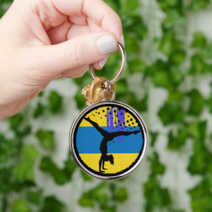 Blue Gold Abstract Art Gymnast Key Ring