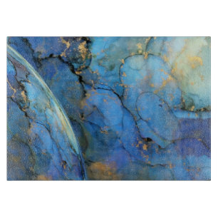 blue gold abstract scifi orb earth cutting board