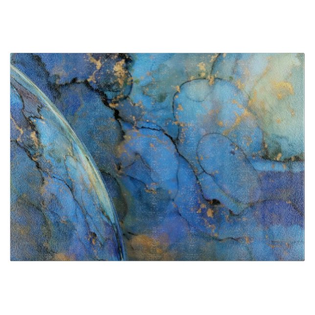blue gold abstract scifi orb earth cutting board (Front)