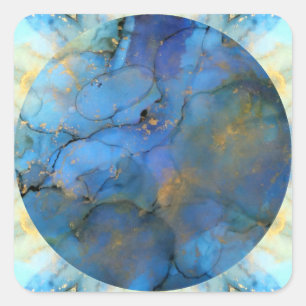 blue gold abstract scifi orb earth square sticker
