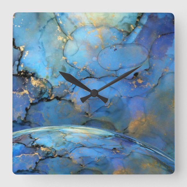 blue gold abstract scifi orb earth  square wall clock (Front)