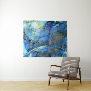 blue gold abstract scifi orb earth  tapestry