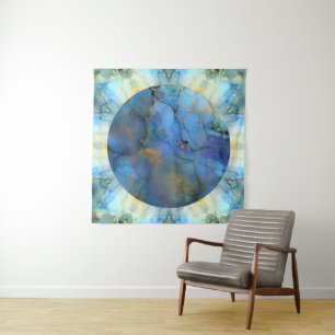 blue gold abstract scifi orb earth  tapestry