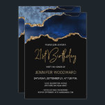 Blue Gold Agate 21st Birthday Party Invitation<br><div class="desc">This elegant 21st birthday invitation features a watercolor image of an agate geode in shades of blue with faux gold highlights. The words "21st Birthday" appear in faux gold glitter in decorative modern handwriting font. Customise it with the name of the honoree in gold coloured text and the details in...</div>