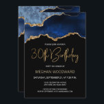 Blue Gold Agate 30th Birthday Party Invitation<br><div class="desc">This elegant 30th birthday invitation features a watercolor image of an agate geode in shades of blue with faux gold highlights. The words "30th Birthday" appear in faux gold glitter in decorative modern handwriting font. Customise it with the name of the honoree in gold coloured text and the details in...</div>