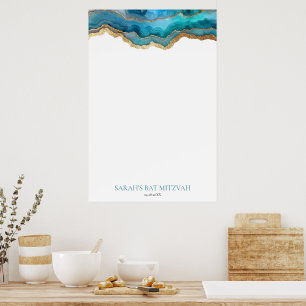 Blue Gold Agate Bat or Bar Mitzvah Sign-In Poster
