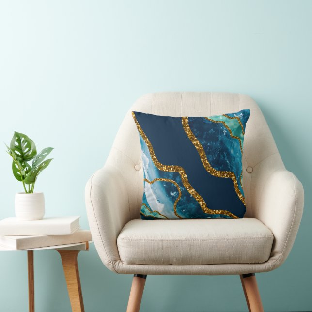 Blue & Gold Agate Geode Glitter Cushion (Chair)