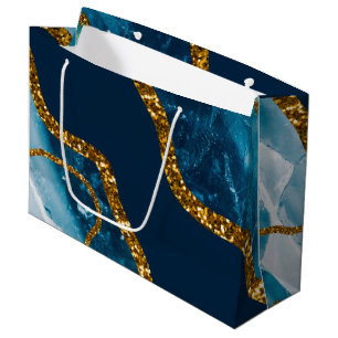 Blue & Gold Agate Geode Glitter Large Gift Bag
