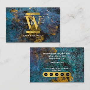 Blue & Gold Agate Geode Glitter Monogram Marble Business Card