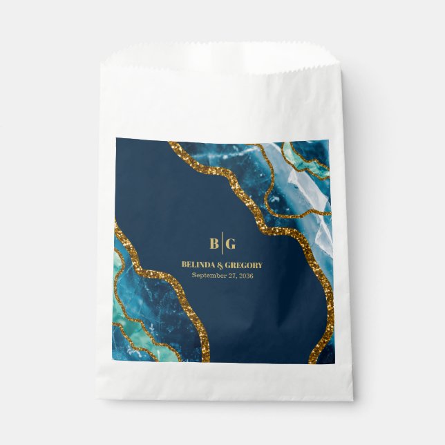 Blue & Gold Agate Geode Glitter Wedding  Favour Bags (Front)