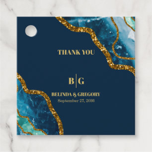 Blue & Gold Agate Geode Glitter Wedding Favour Tags