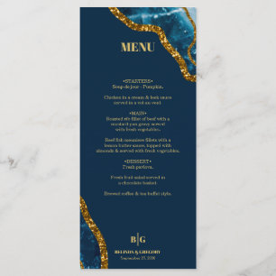 Blue & Gold Agate Geode Glitter Wedding Menu