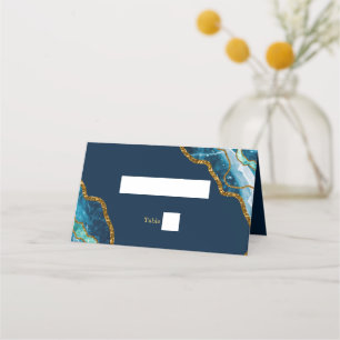 Blue & Gold Agate Geode Glitter Wedding Place Card
