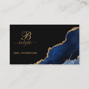 Blue Gold Agate Geode Nail Technician Business Card