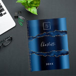 Blue gold agate marble name business logo 2024 planner<br><div class="desc">Blue gold agate,  marble stone print as background Personalise and add your business logo,  name and a year. The name is written with a modern hand lettered style script.</div>