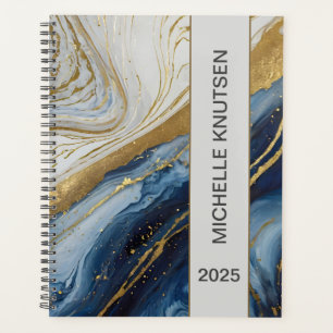Blue Gold Agate Marble Personalized Planner 2025