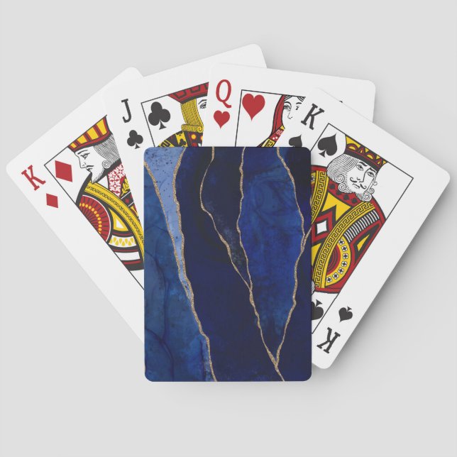 Blue & Gold Agate Modern Glam Minimal Playing Cards (Back)