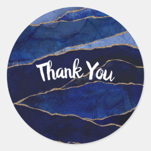 Blue & Gold Agate Modern Glam Minimal Wedding  Cla Classic Round Sticker
