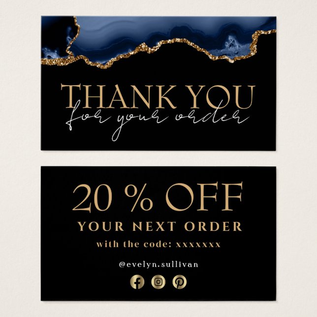 Blue gold agate thank you discount card (Front & Back)