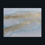 Blue Gold Alcohol Ink Abstract I Miss Your Face Postcard<br><div class="desc">This flexible design features a template field into which I've entered "I Miss Your Face" but which you can change if you like. The font, text size, colour and position can be changed if you prefer. The background has been covered in a piece of my alcohol ink artwork. Alcohol ink...</div>