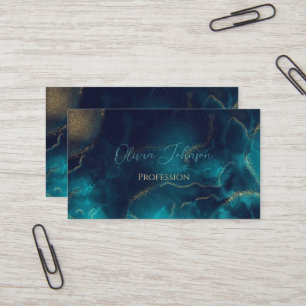 Blue Gold Alcohol Ink Art Deep Blue Sea Business Card