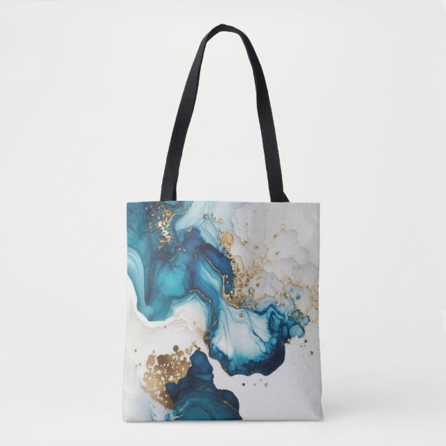 Blue & Gold Alcohol Ink Backgrounds Tote Bag (Front)