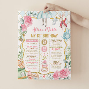 Blue Gold Alice in Wonderland Birthday Milestone Poster