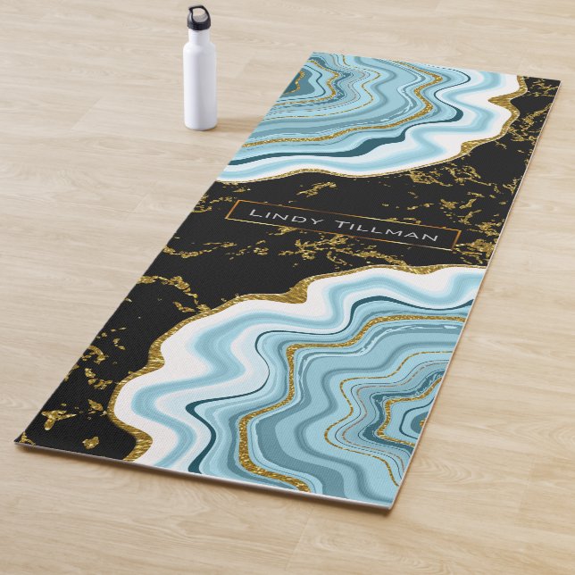 Blue, Gold and Black Agate Geode Stone Design Yoga Mat (In Situ)