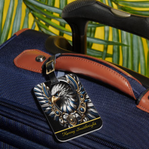 Blue Gold And Silver Eagle Luggage Tag
