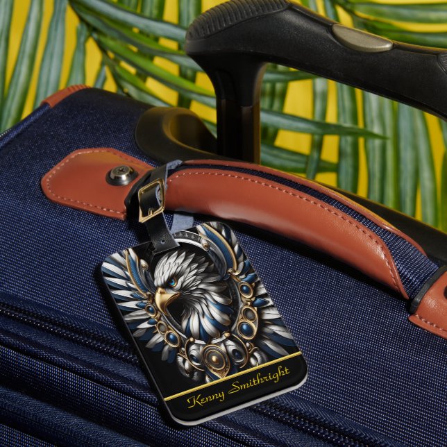 Blue Gold And Silver Eagle Luggage Tag (Front Insitu 1)