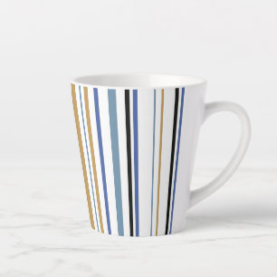 Blue Gold and White Beach Colour Stripes Latte Mug