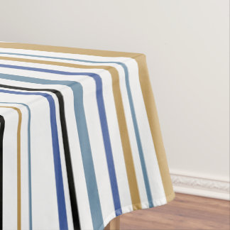 Blue Gold and White Beach Colour Stripes Tablecloth