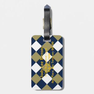 Blue Gold and White-Checked Luggage Tag