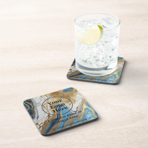 Blue gold and white marble coaster