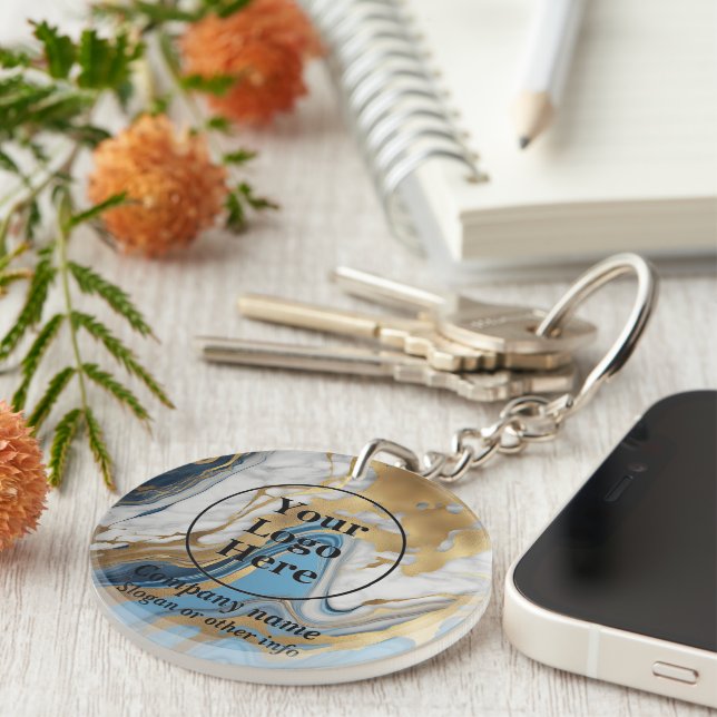 Blue gold and white marble key ring (Front Right)