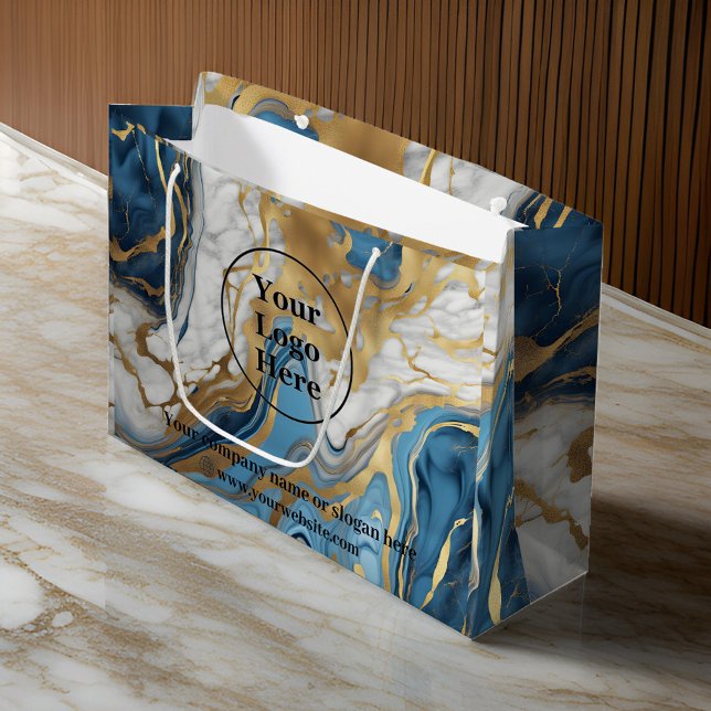 Blue gold and white marble large gift bag (Creator Uploaded)
