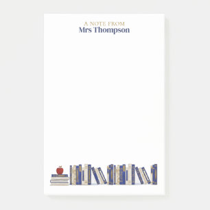 Blue Gold Apple Bookshelf Personalized Teacher Post-it Notes