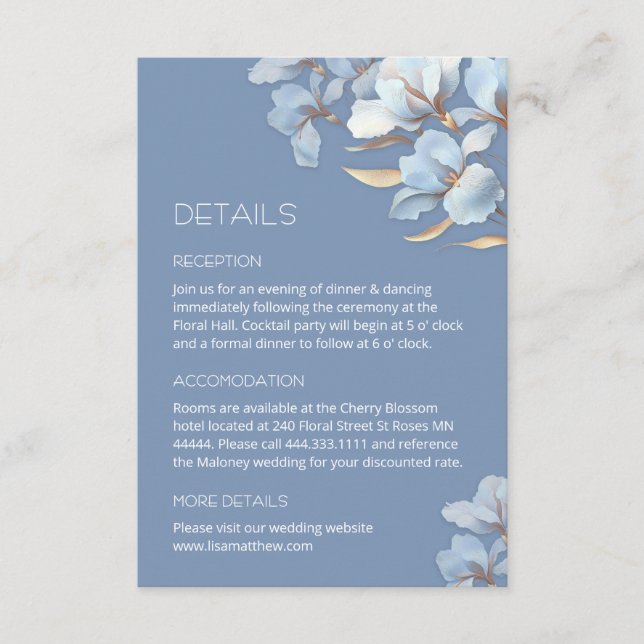 Blue Gold Artistic Flowers Enclosure Card (Front)