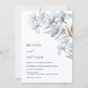 Blue Gold Artistic Flowers  Invitation