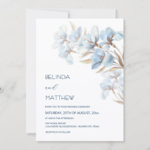 Blue Gold Artistic Flowers Invitation