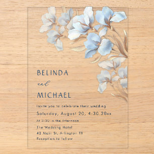 Blue Gold Artistic Flowers Invitation