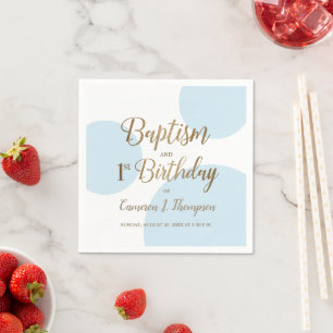 Blue Gold Baby Boy Baptism 1st Birthday Custom Napkin