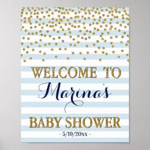Blue Gold Baby Boy Shower Welcome Sign Decor Print