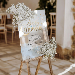 Blue Gold Baby of our Dreams Baby Shower Welcome Acrylic Sign
