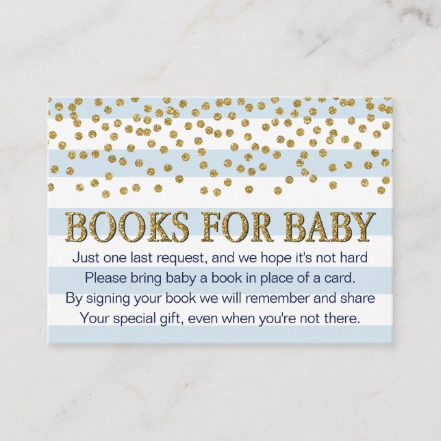 Blue Gold Baby Shower Book Request Card Enclosure (Front)