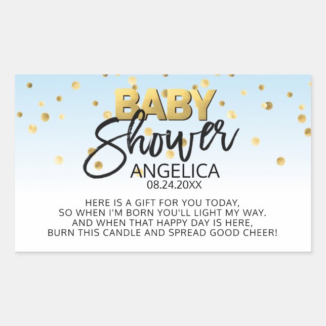 Blue Gold Baby Shower Candle Votive Favour Labels (Front)