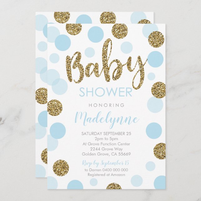 Blue Gold Baby Shower invitation Confetti Baby Boy (Front/Back)