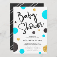 Blue & Gold Baby Shower Invitations - Polka Dots