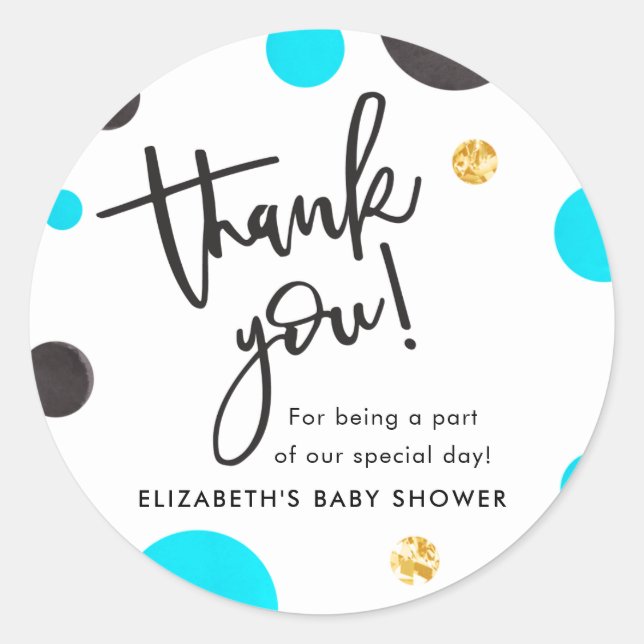 Blue & Gold Baby Shower Thank You Stickers - Boy (Front)